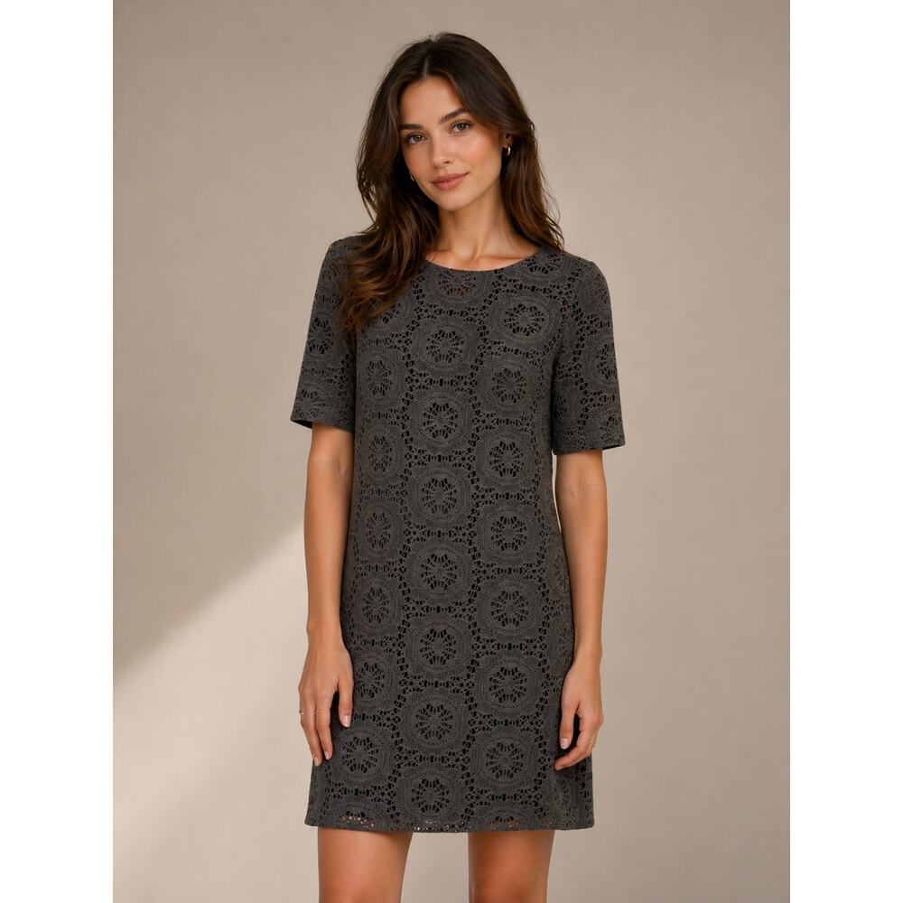 Adrianna Papell Gray Crochet Lace Dress Sz 8